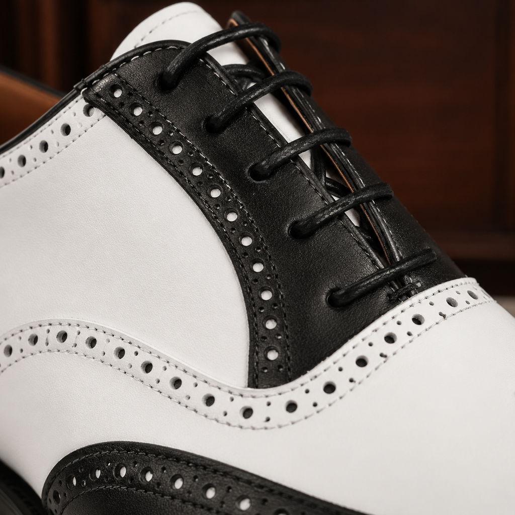Monaco Black & White Wingtip Brogue Shoes