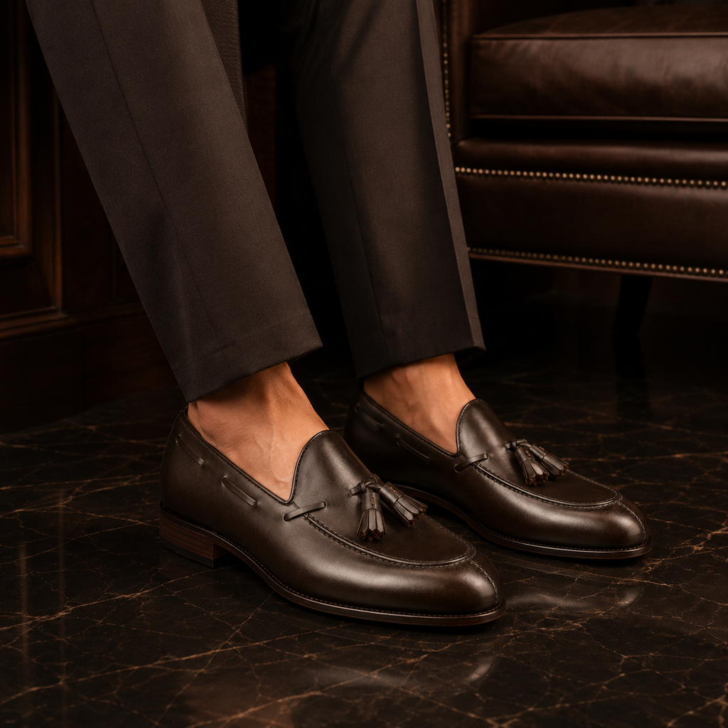 Savile Dark Brown Leather Tassel Loafers