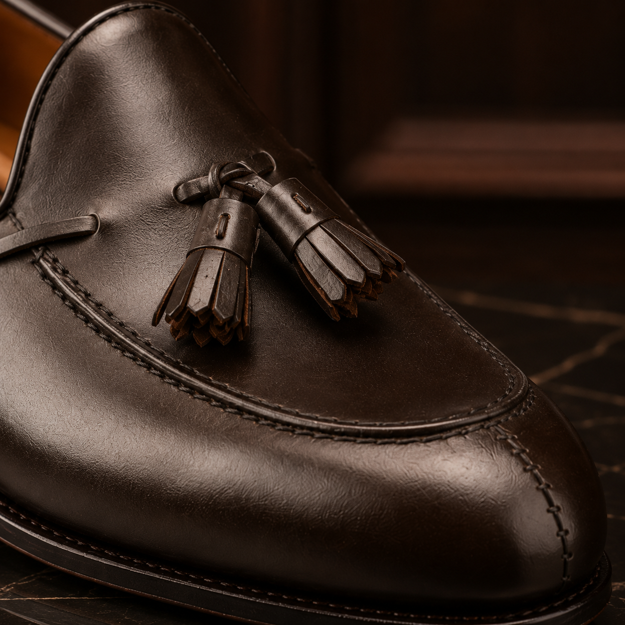 Savile Dark Brown Leather Tassel Loafers