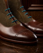 Two-Tone Burgundy & Olive Leather Lace-Up Boots