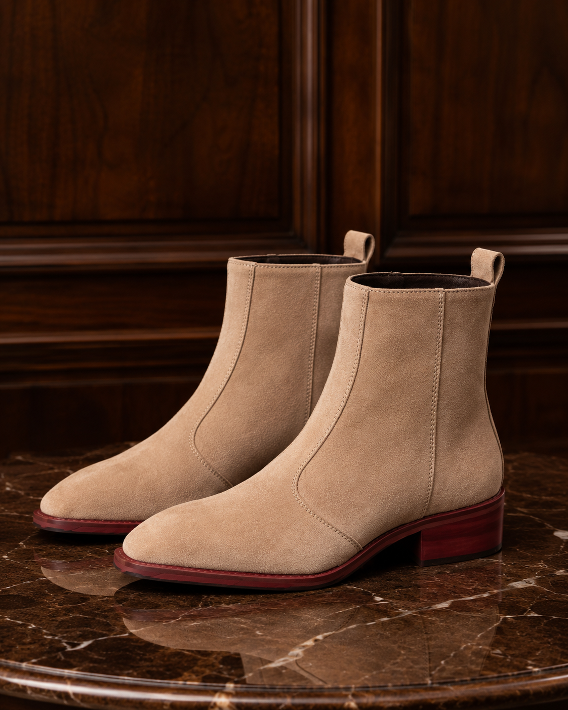 Beige Suede Chelsea Boots