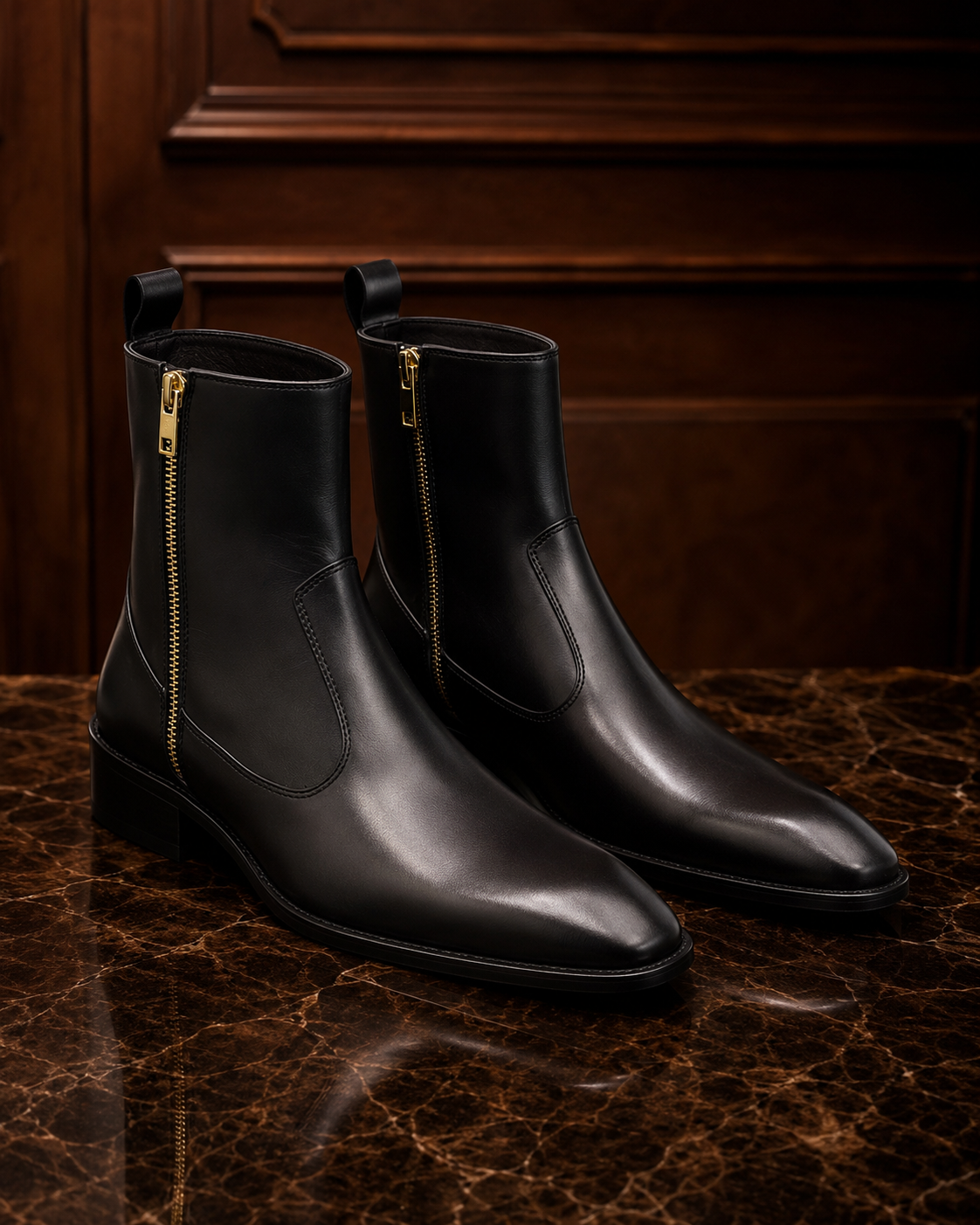 Black Leather Chelsea Boots