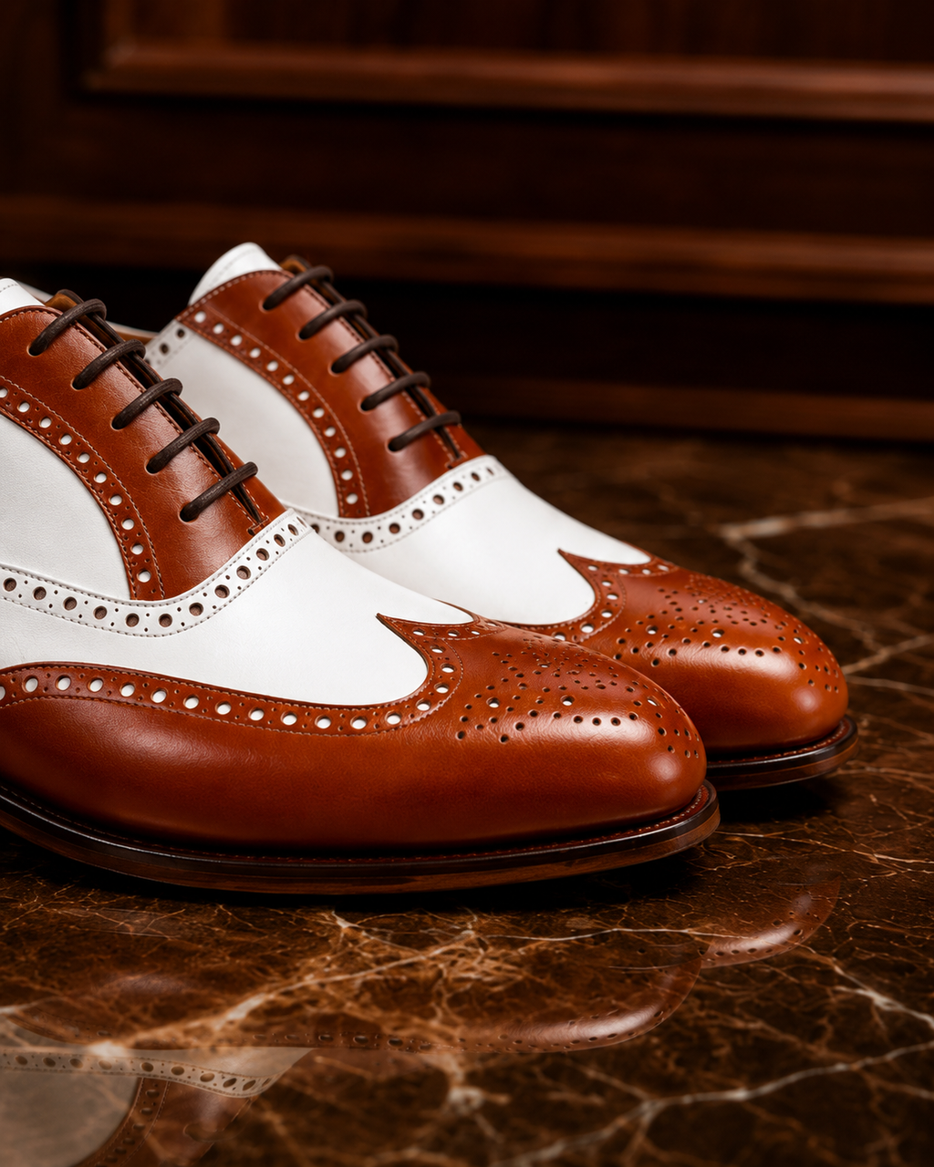 Two-Tone Cognac & Ivory Brogue Oxford Shoes