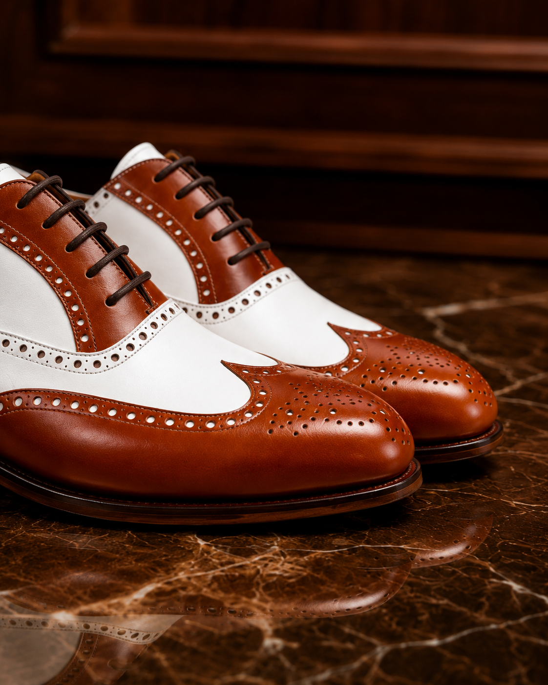 Two-Tone Cognac & Ivory Brogue Oxford Shoes