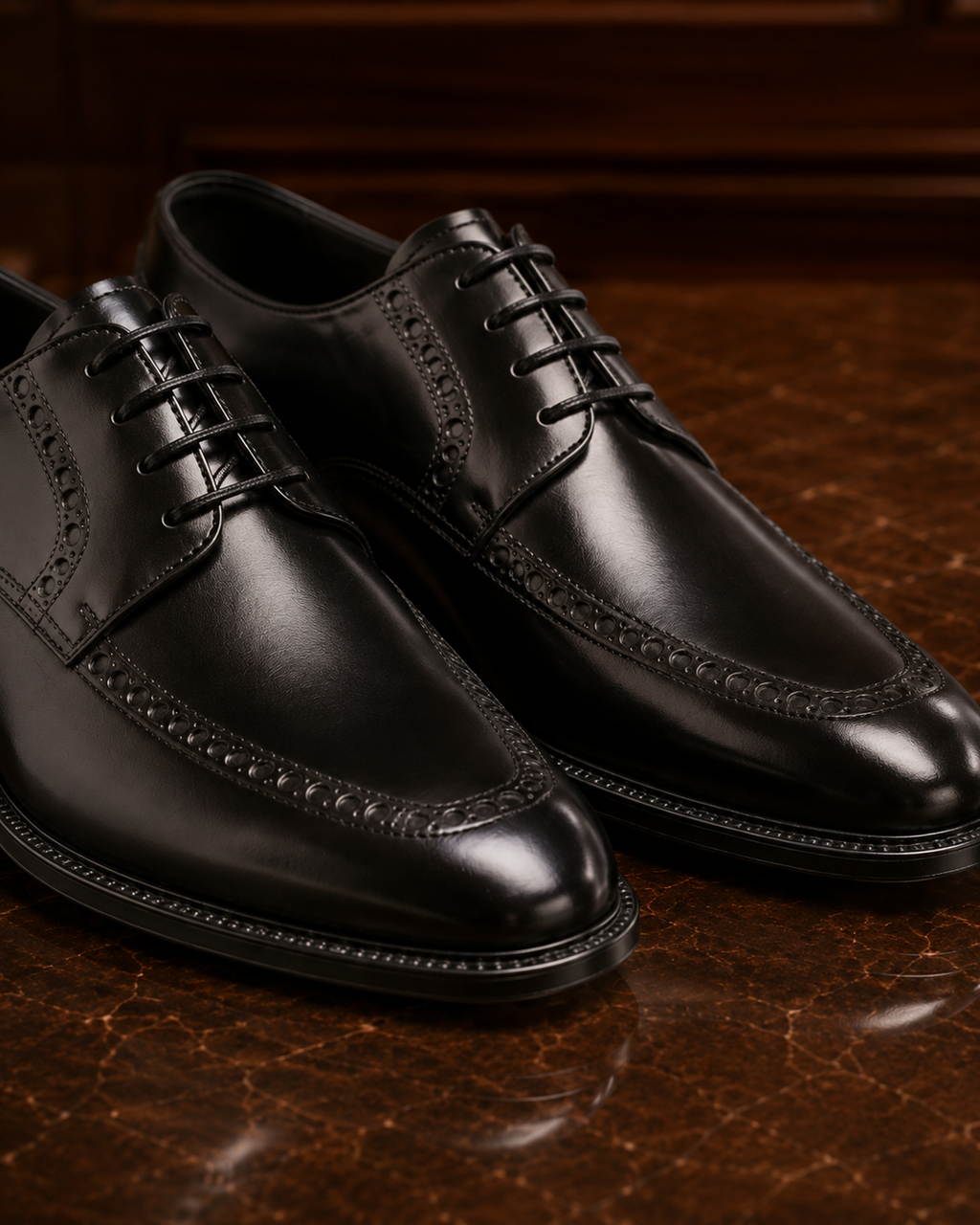 Black Leather Brogue Shoes