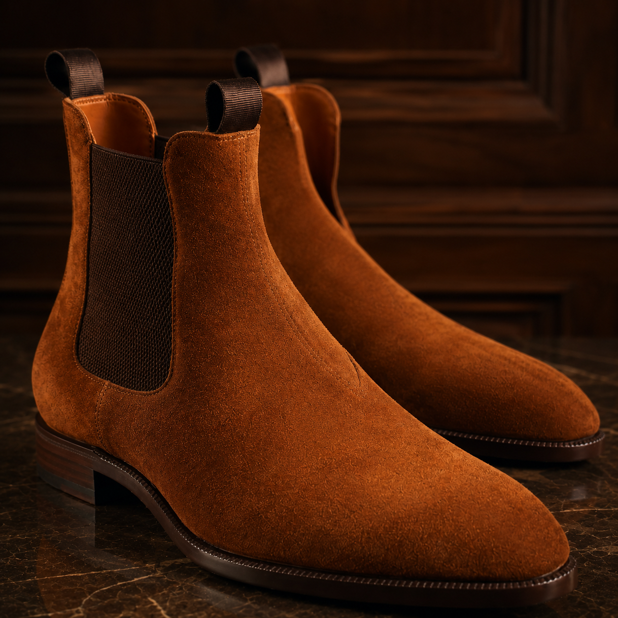 Cognac Suede Chelsea Boots