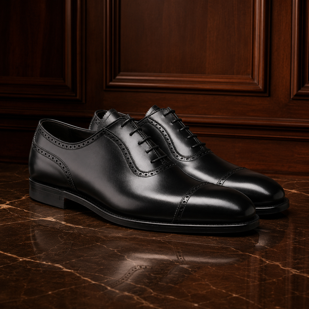 Noir Cap-Toe Oxford Shoes