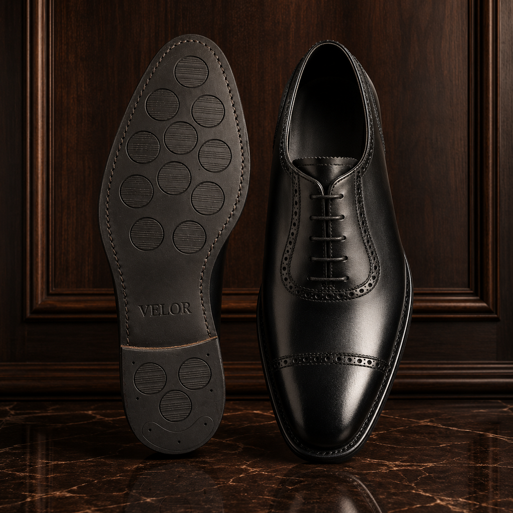 Noir Cap-Toe Oxford Shoes
