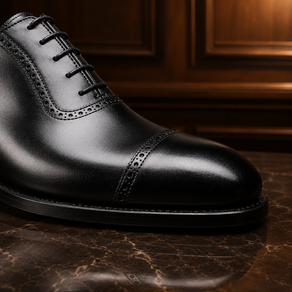 Noir Cap-Toe Oxford Shoes