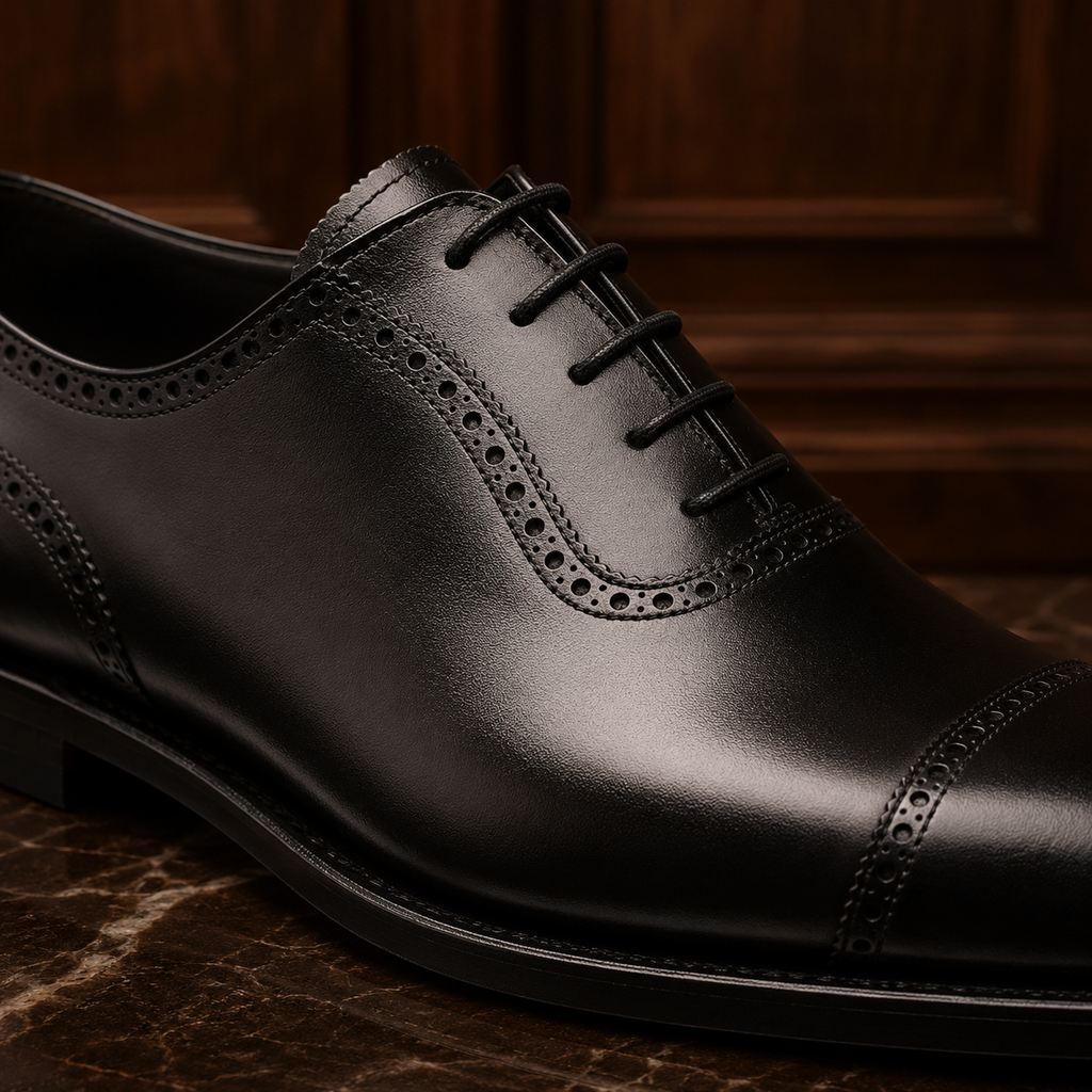 Noir Cap-Toe Oxford Shoes