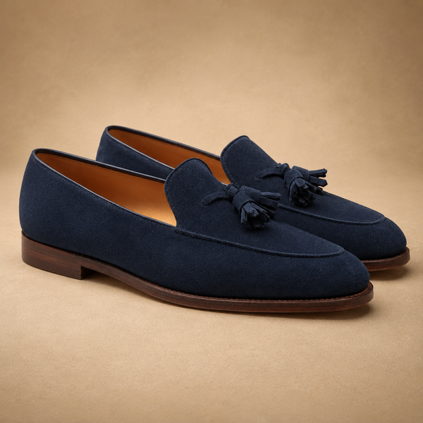 Navy Suede Tassel Loafers