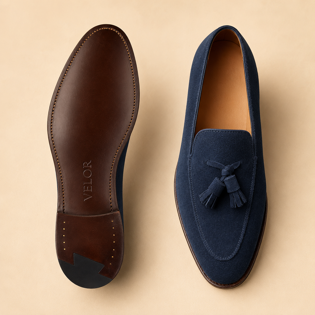 Navy Suede Tassel Loafers