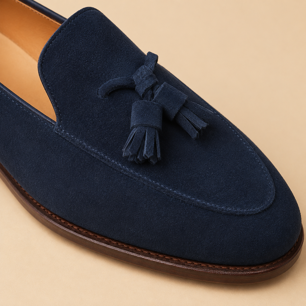 Navy Suede Tassel Loafers