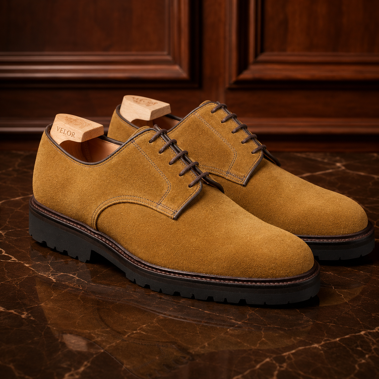 Tan Suede Derby Shoes with Lug Sole