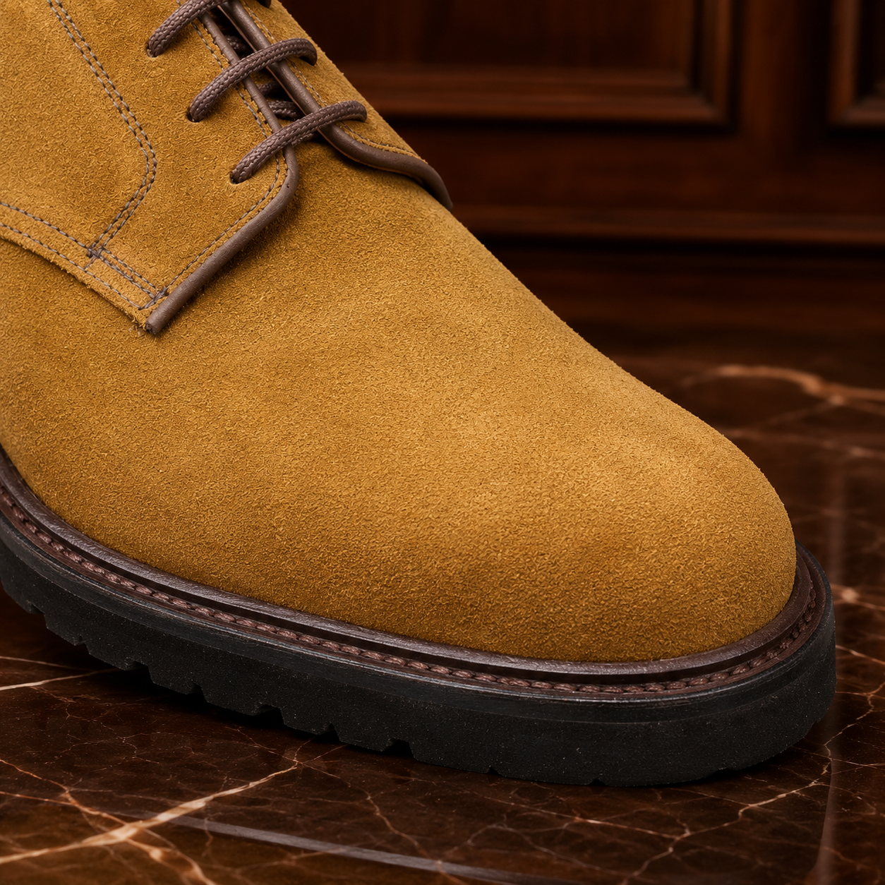 Tan Suede Derby Shoes with Lug Sole