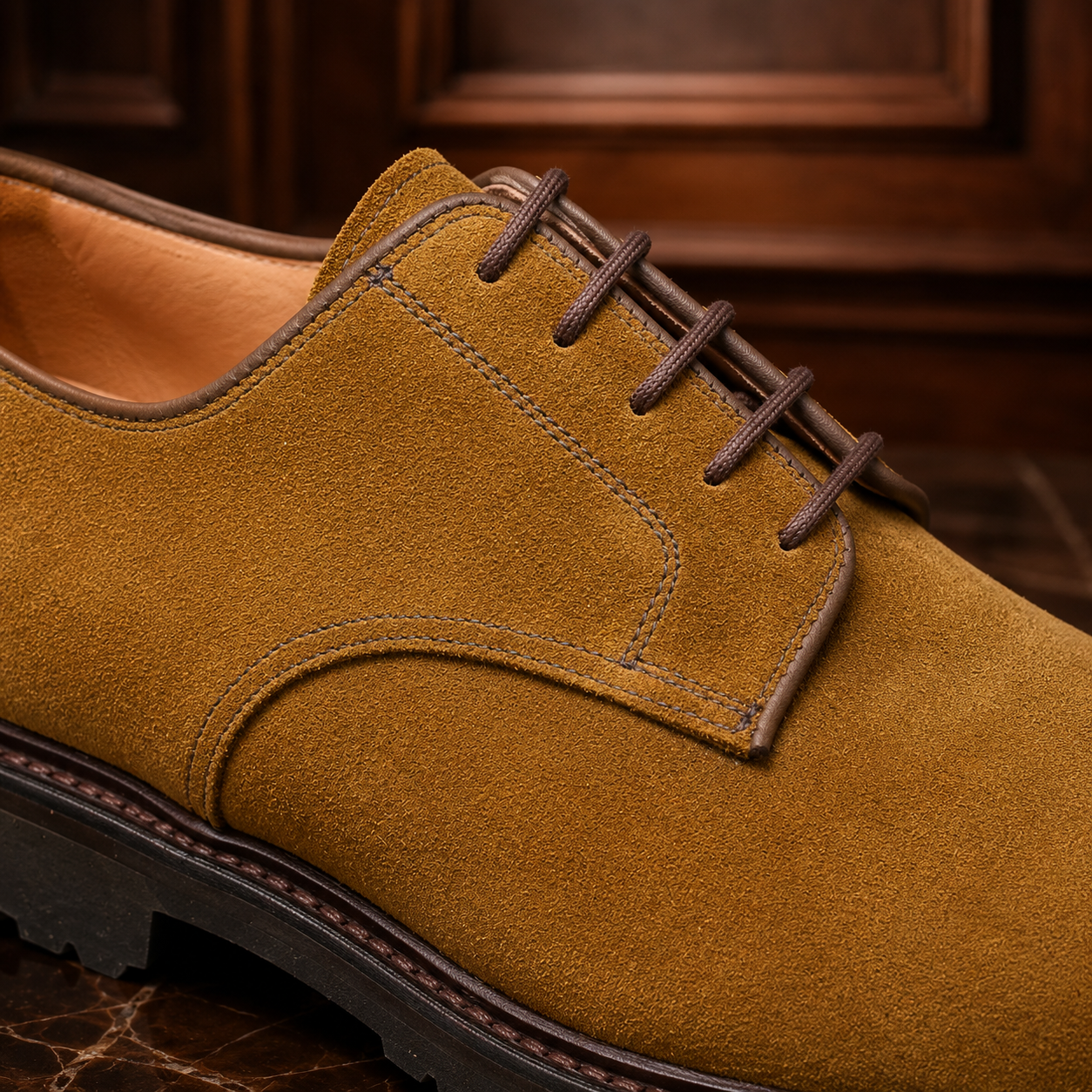 Tan Suede Derby Shoes with Lug Sole