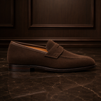 VELOR Espresso Brown Suede Penny Loafers