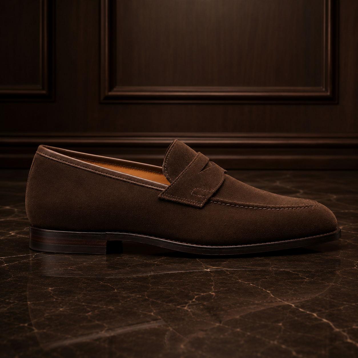 VELOR Espresso Brown Suede Penny Loafers