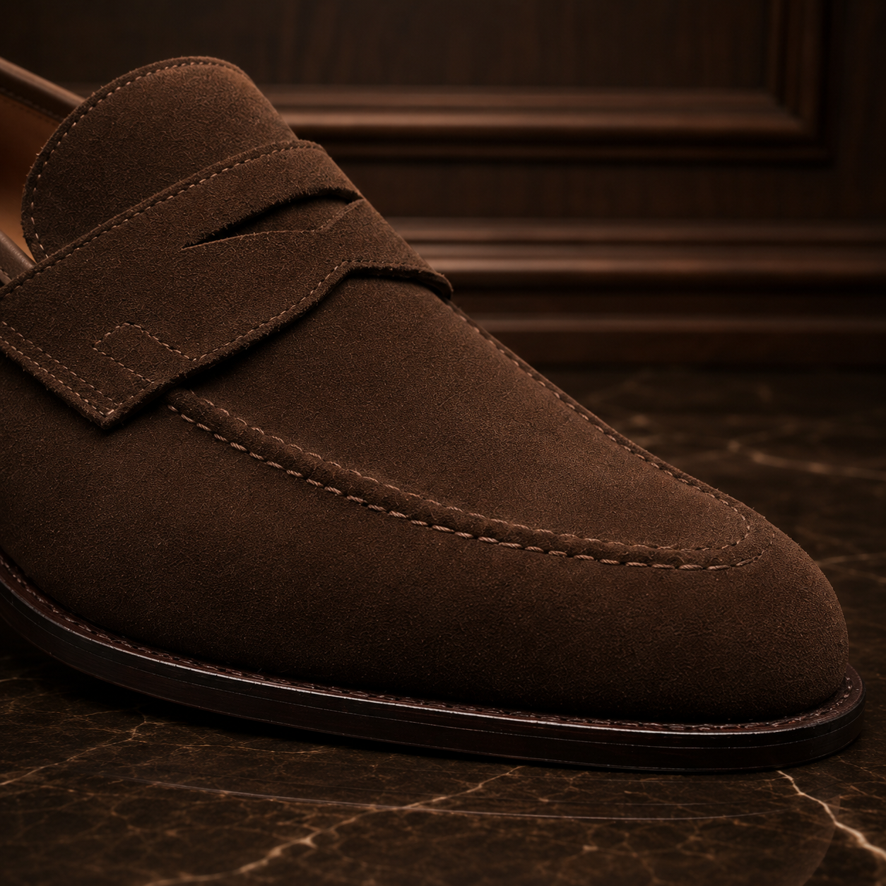 VELOR Espresso Brown Suede Penny Loafers