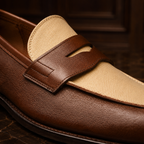 VELOR Riviera Brown Leather & Beige Canvas Penny Loafers