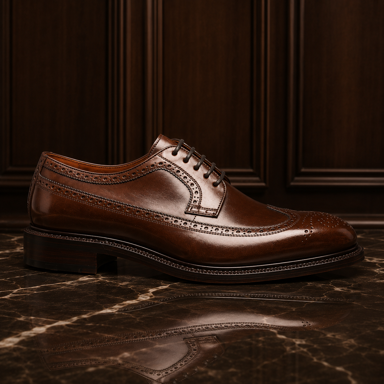 Heritage Brown Leather Wingtip Brogue Shoes