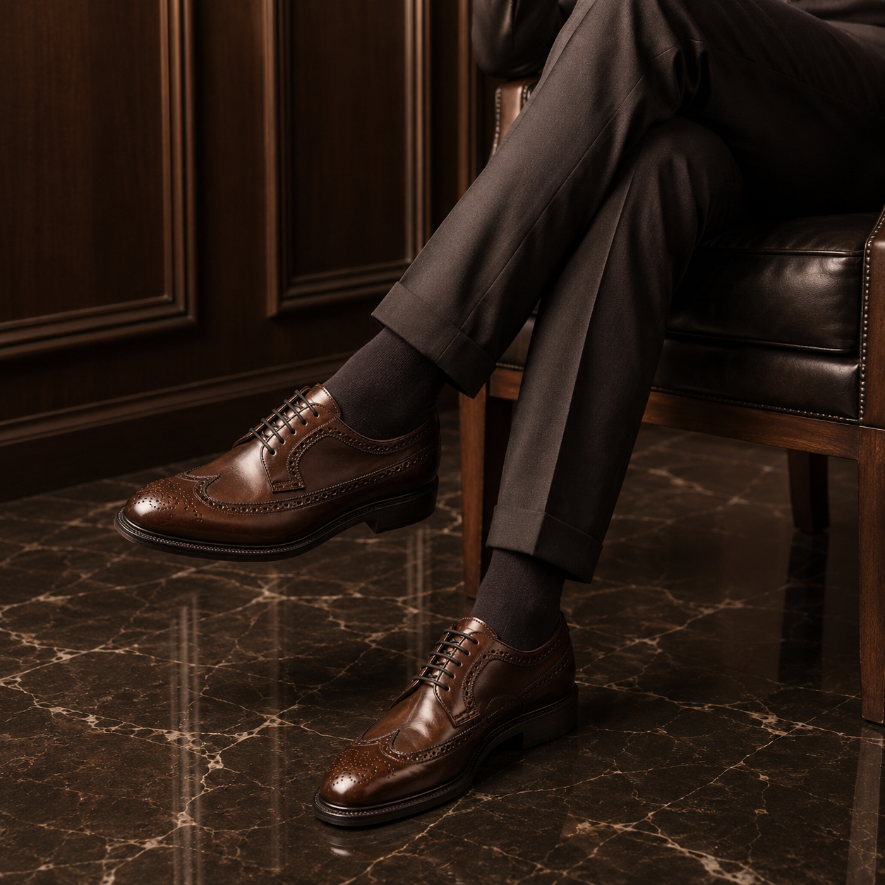 Heritage Brown Leather Wingtip Brogue Shoes