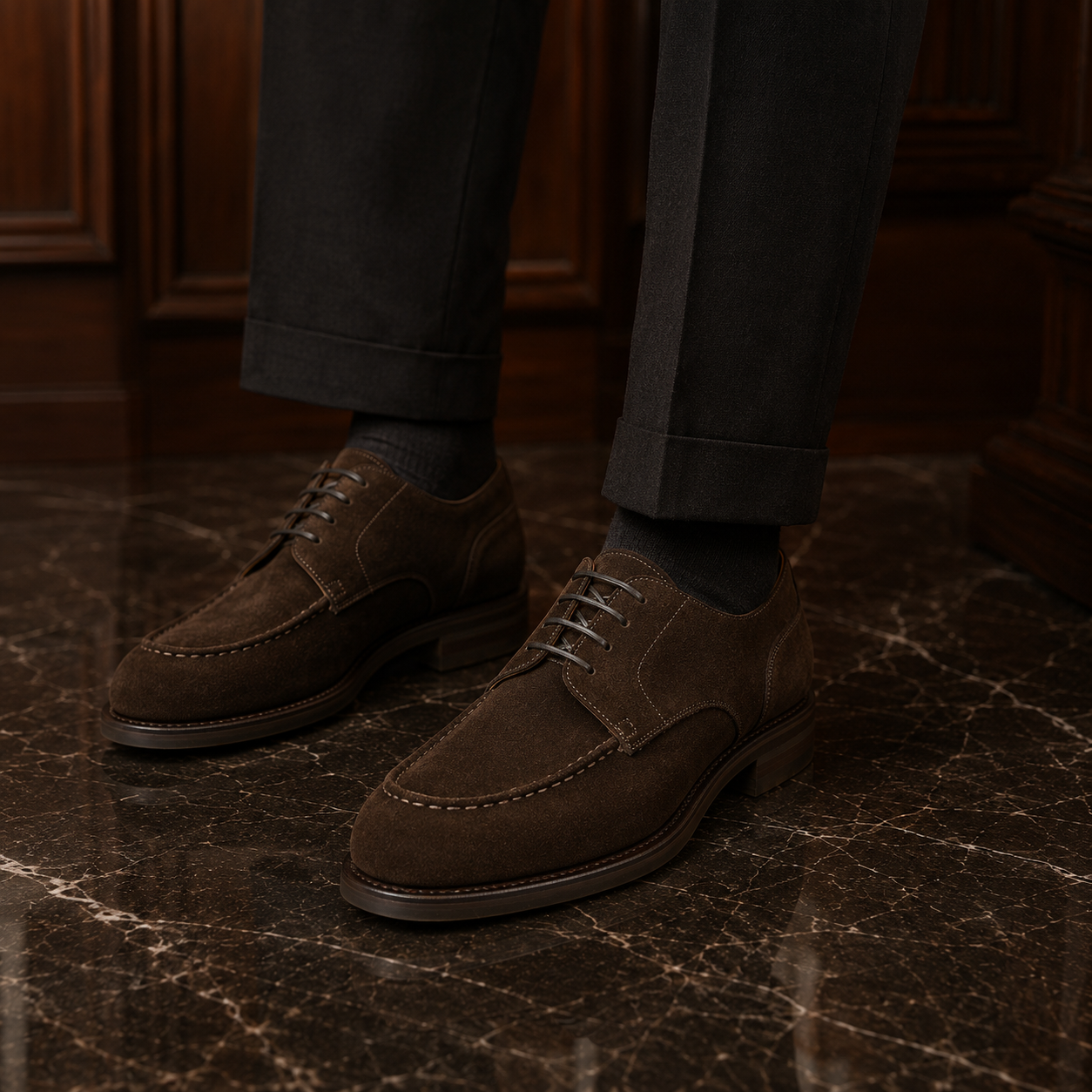 Camden Dark Brown Suede Derby Shoes