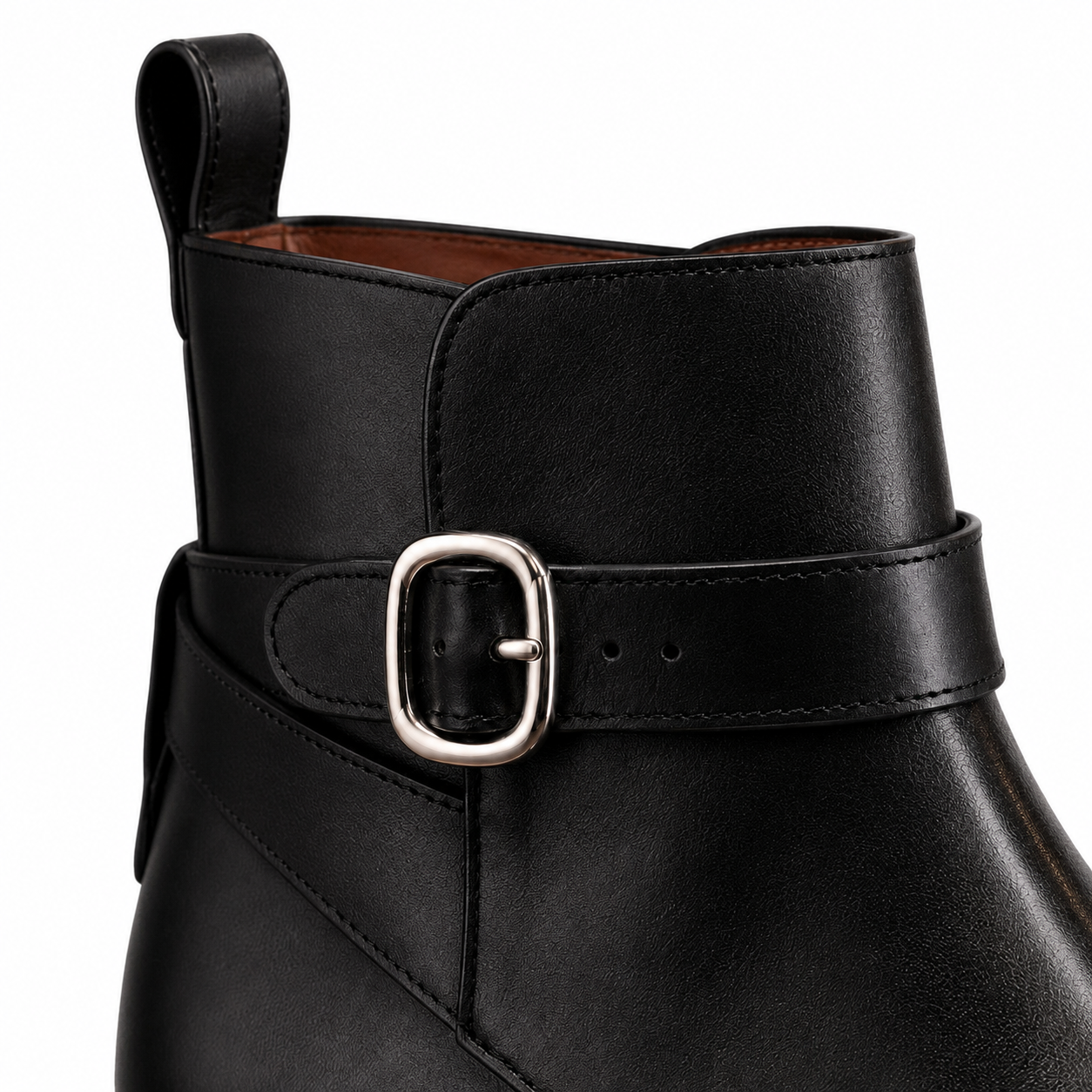 Sterling Black Leather Buckle Ankle Boots