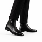 Sterling Black Leather Buckle Ankle Boots