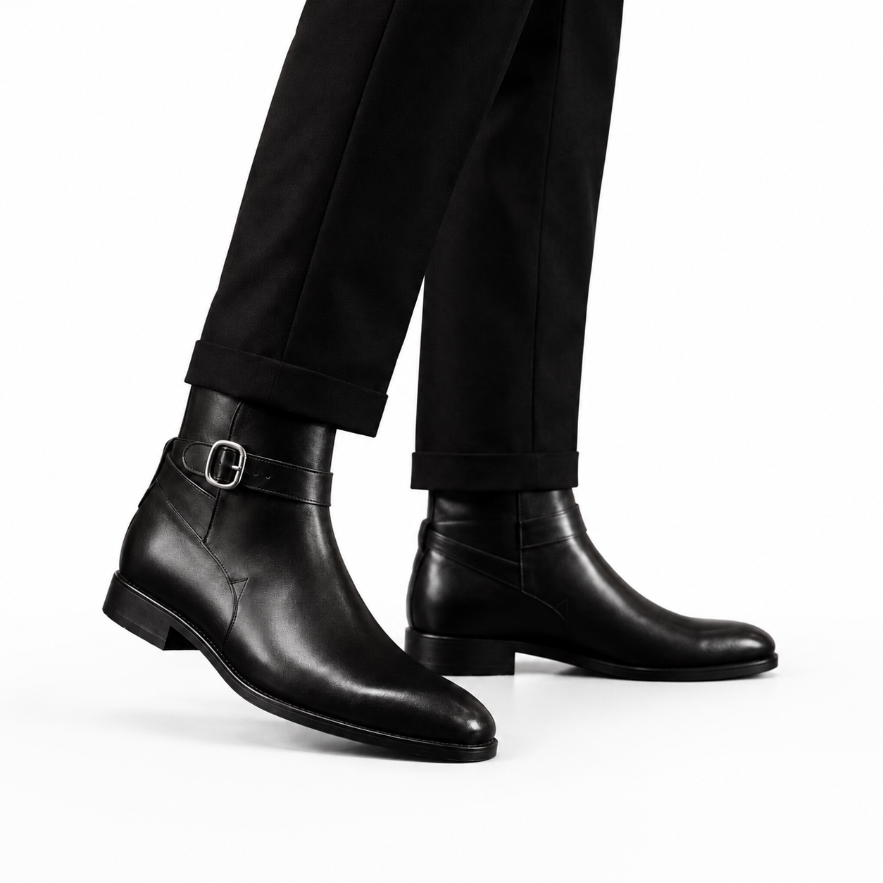 Sterling Black Leather Buckle Ankle Boots