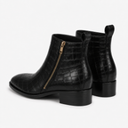 Black Croc-Embossed Leather Side-Zip Ankle Boots