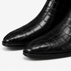 Black Croc-Embossed Leather Side-Zip Ankle Boots