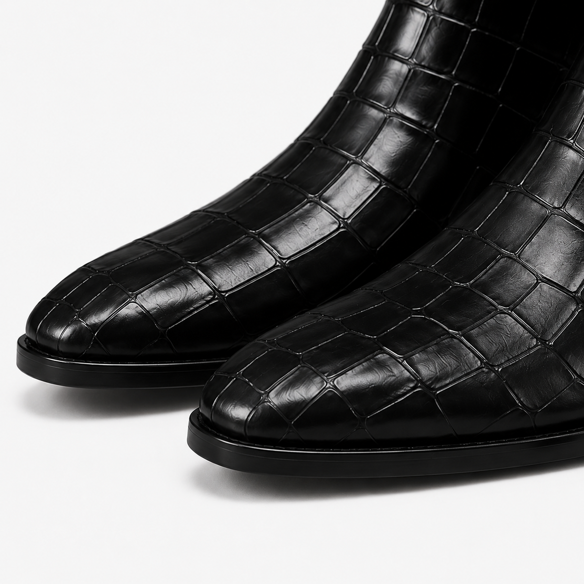 Black Croc-Embossed Leather Side-Zip Ankle Boots