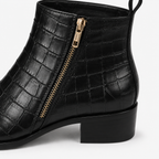 Black Croc-Embossed Leather Side-Zip Ankle Boots