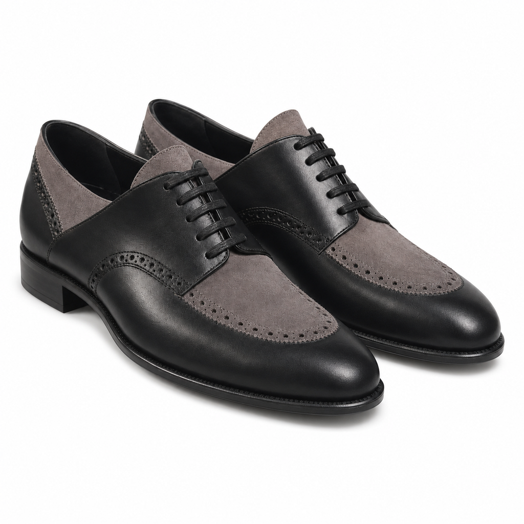 Black & Grey Suede Leather Brogue Oxfords