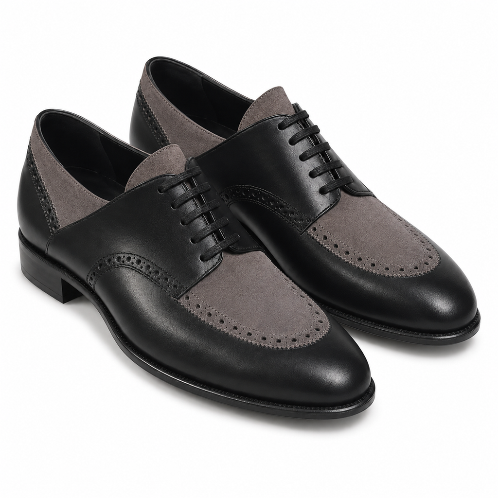 Black & Grey Suede Leather Brogue Oxfords