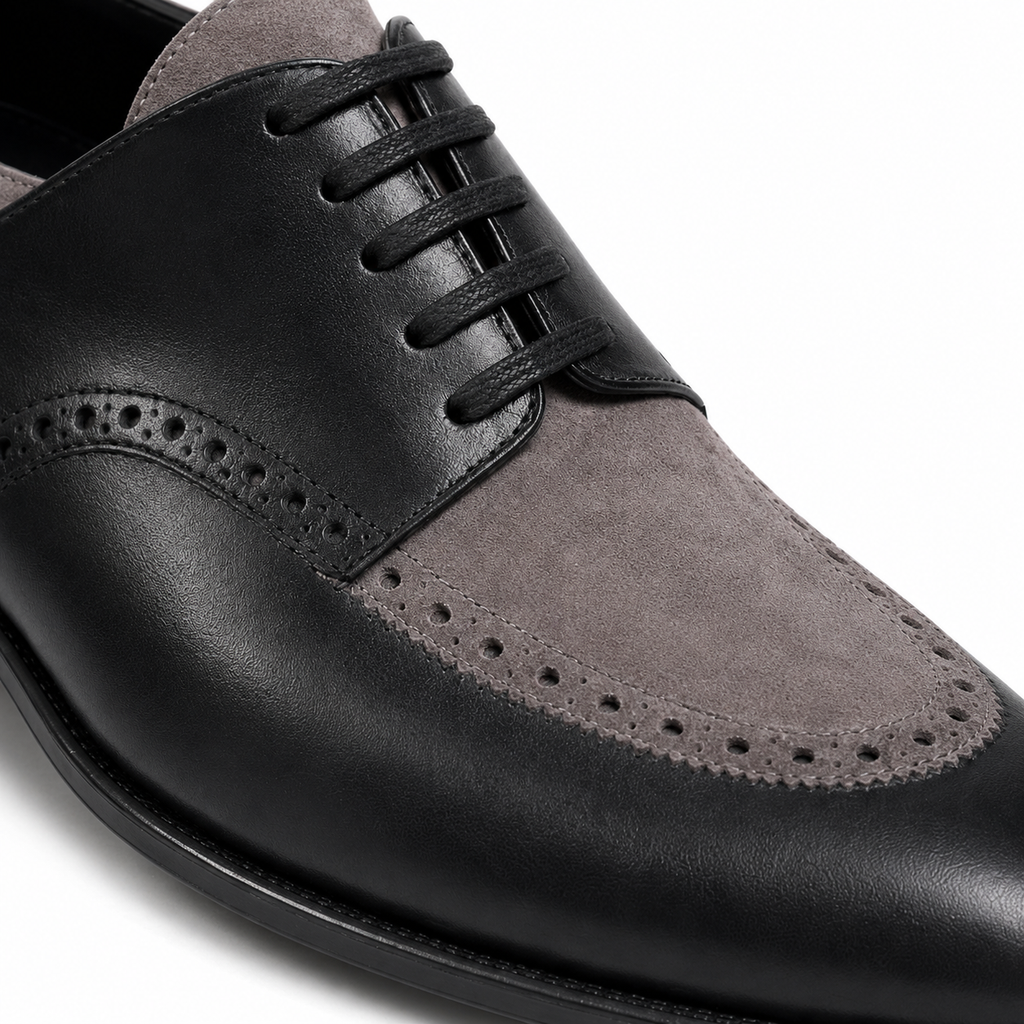 Black & Grey Suede Leather Brogue Oxfords