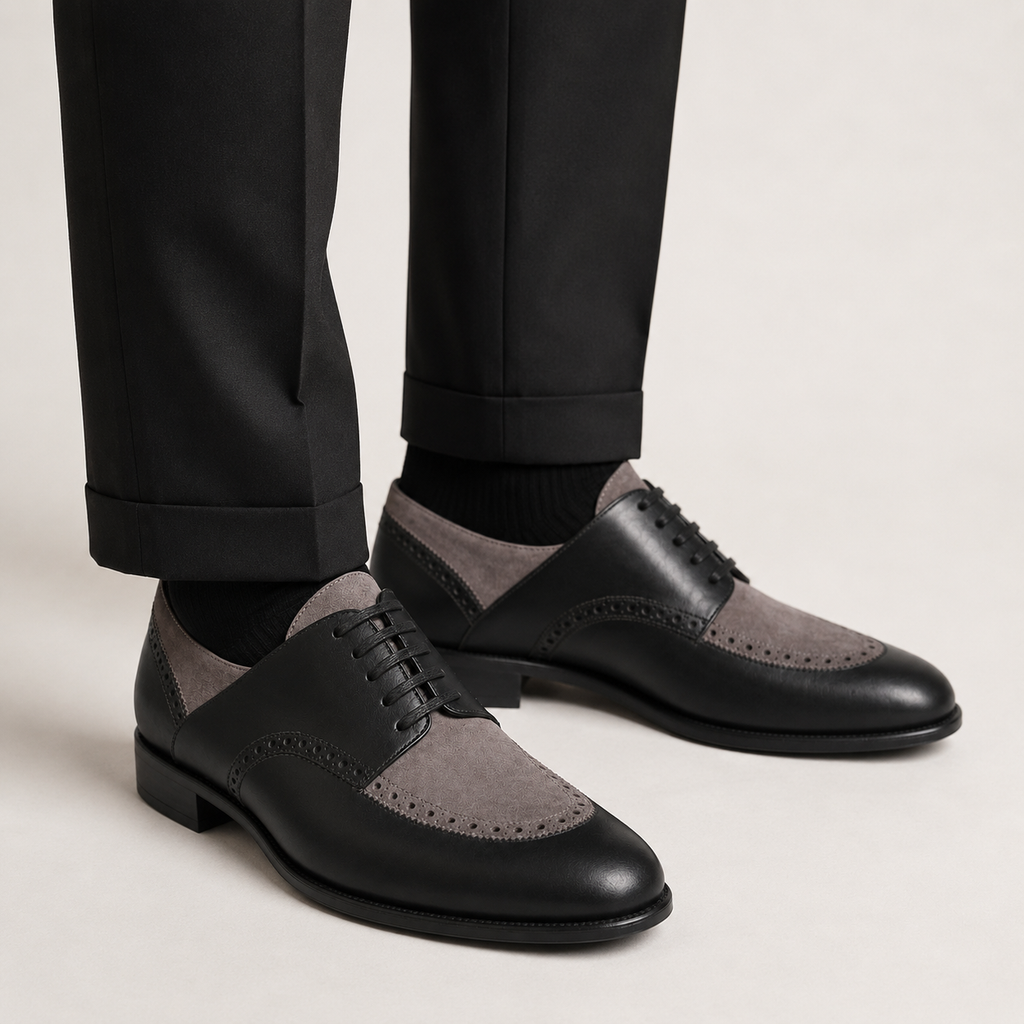 Black & Grey Suede Leather Brogue Oxfords
