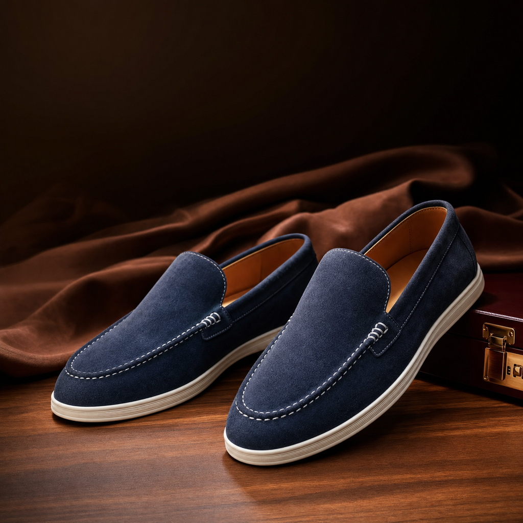 Premium Navy Blue Suede Loafers