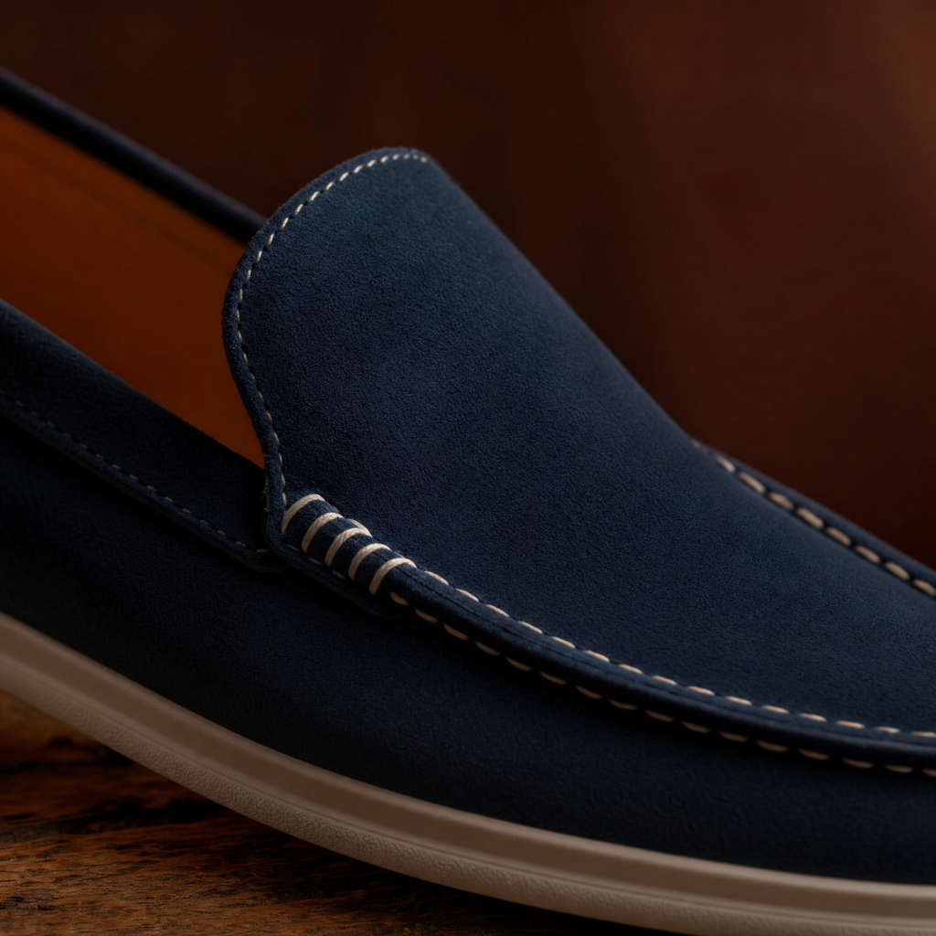 Premium Navy Blue Suede Loafers