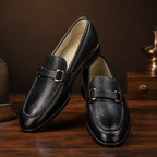 Classic Textured Black Leather Loafers
