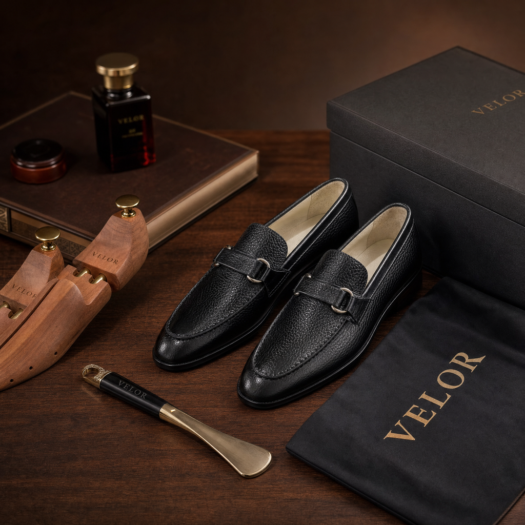 Classic Textured Black Leather Loafers