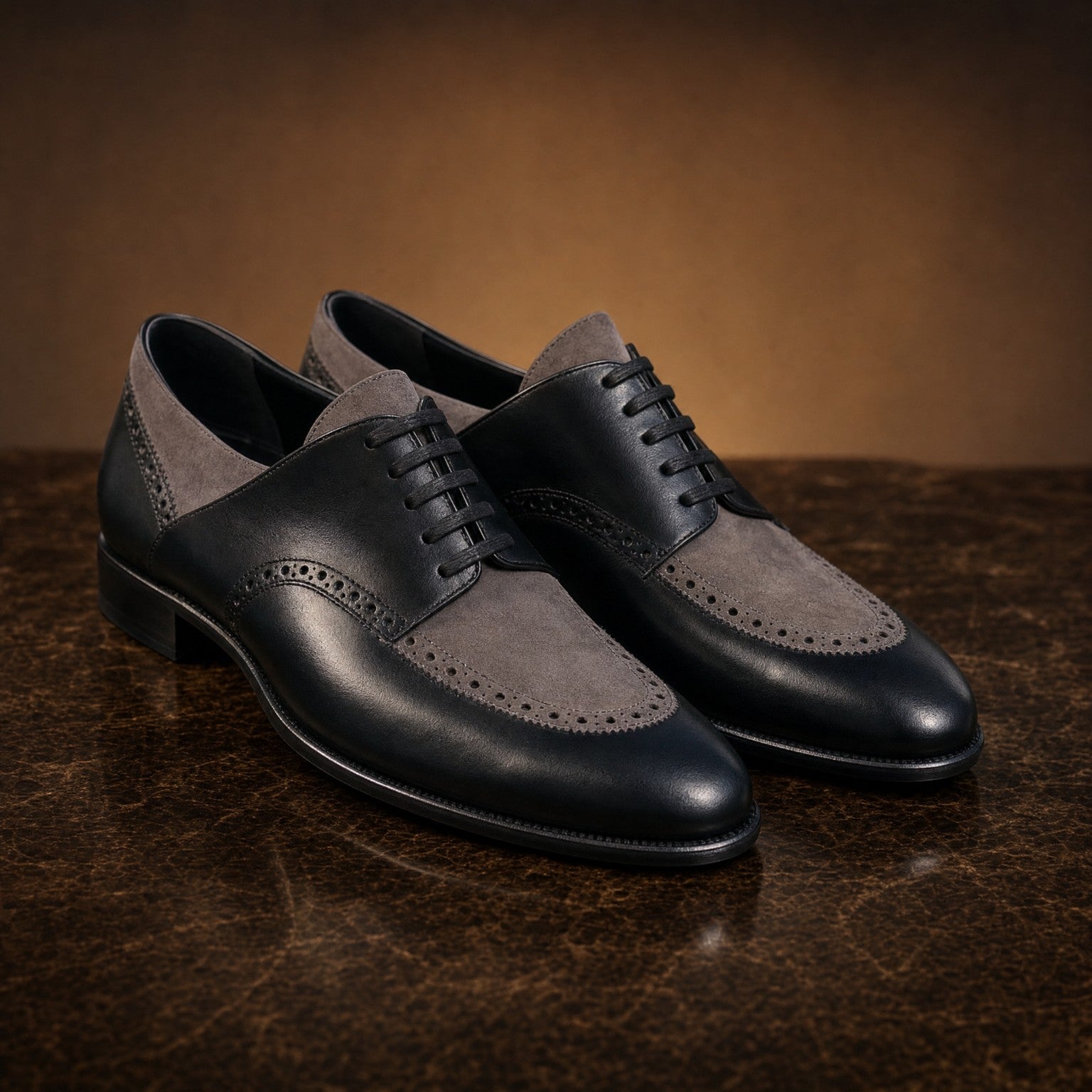 Black & Grey Suede Leather Brogue Oxfords