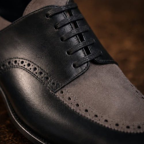 Black & Grey Suede Leather Brogue Oxfords