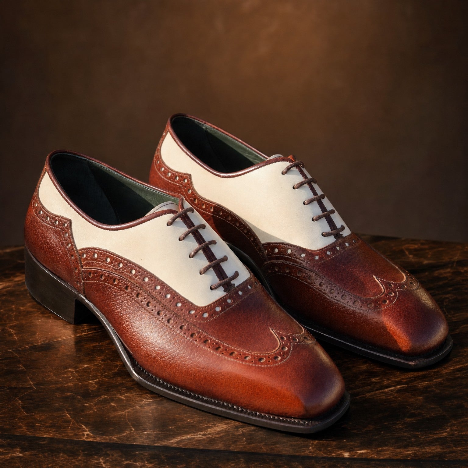 Two-Tone Leather Brogue Oxford Shoes