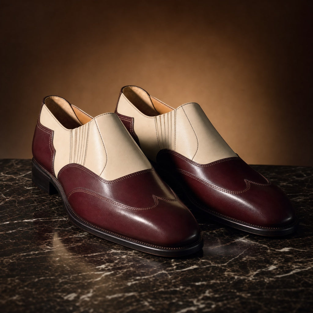 Two- Tone Leather Slip-On Shoes