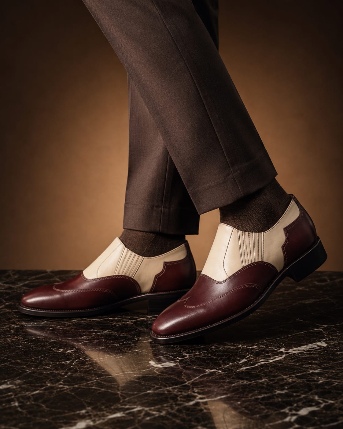 Two- Tone Leather Slip-On Shoes