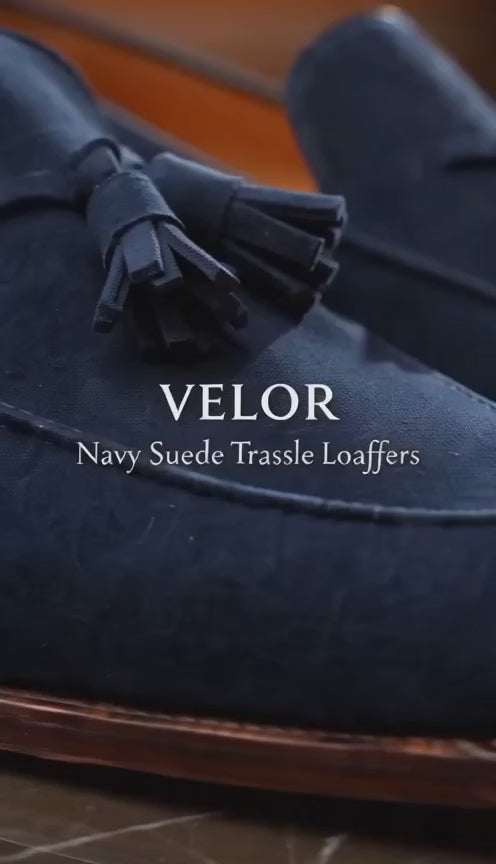 Navy Suede Tassel Loafers
