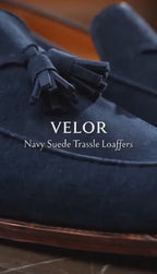 Navy Suede Tassel Loafers